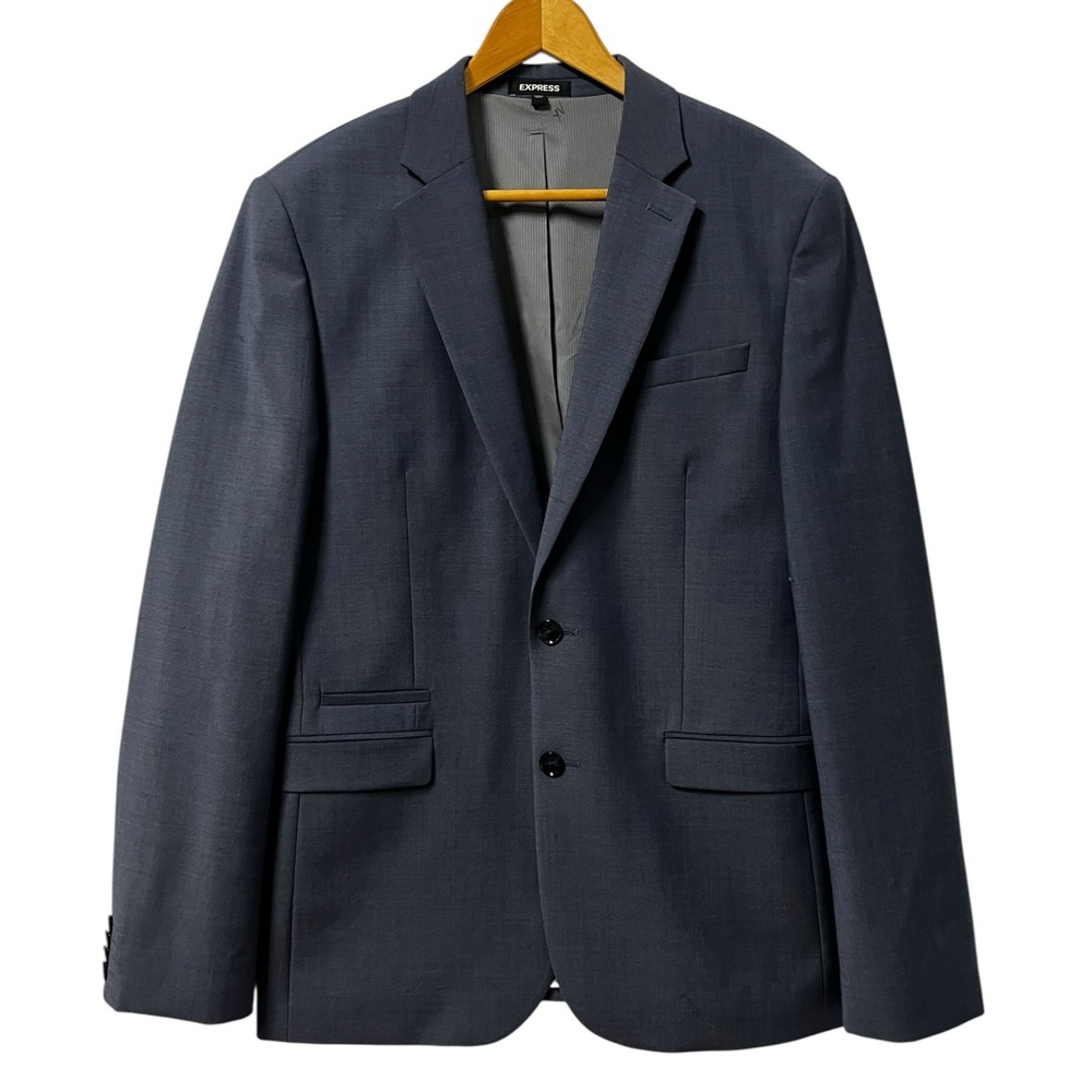 EXPRESS Slim Fit Wool Blend Blazer Blue 2 Button Lined Single Vent Mens 38R